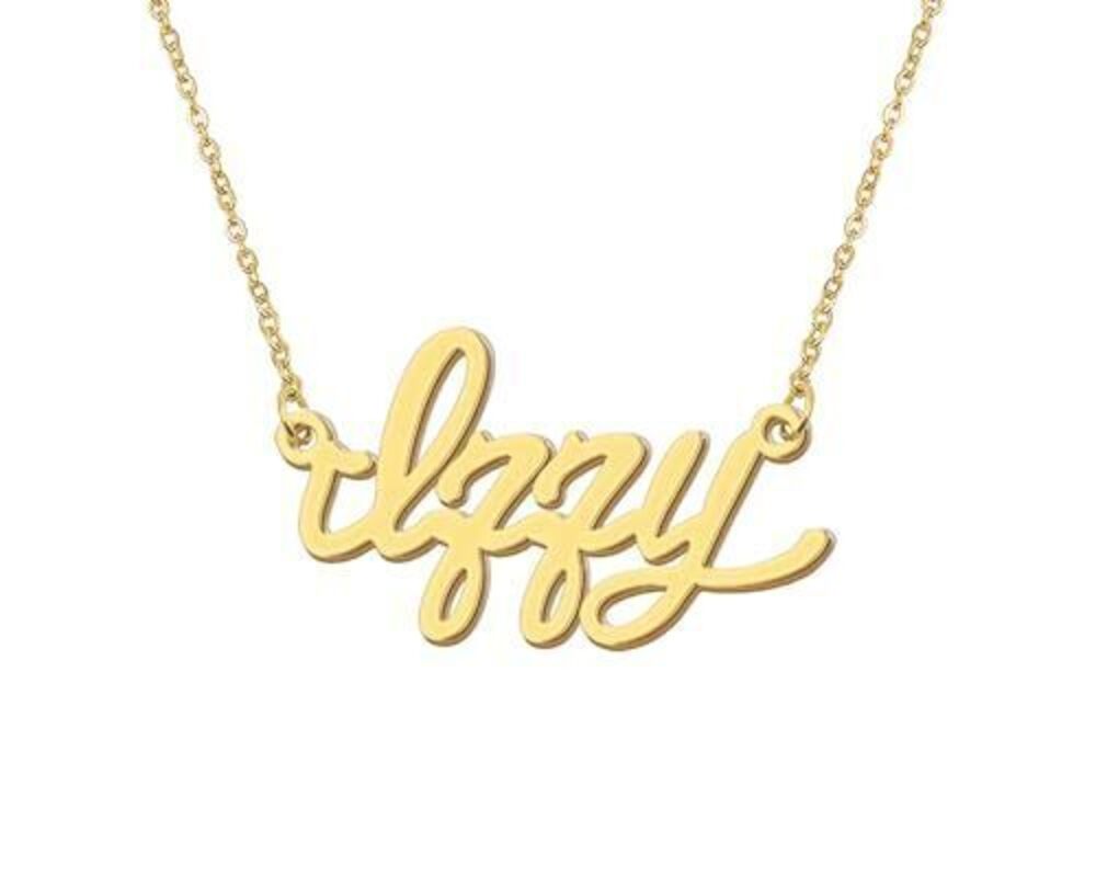 9373 18k Gold Plated Izzy Name Charm Necklace Nameplate Necklaces Stainless